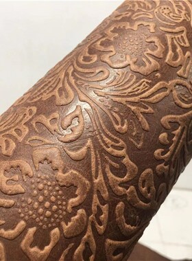 Z1085棕色复古油蜡唐草花纹头层牛皮1.皮料手工diy真皮1.2mm略挺