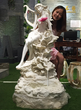 大型喷泉流水欧式 假山流水喷x泉 鱼缸室内假山落地摆件酒店工艺