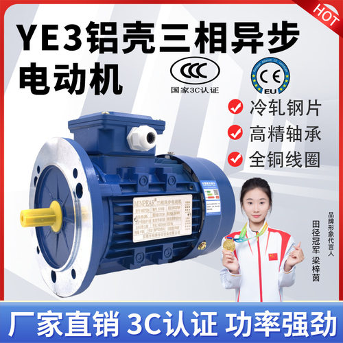 源头工厂YE3/YS铝壳三相异步电动机2极2800转380V0.37/0.75/1.5KW