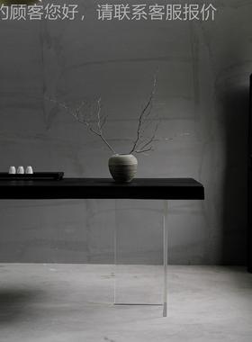 侘寂风碳化悬浮泡侘寂风碳茶克木约桌子黑色实木亚力桌餐桌简原木