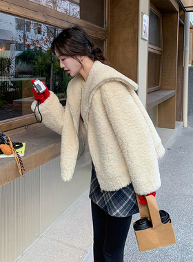 首发现货 米白色韩系大翻领皮毛一体加厚外套 5835-P195-K298