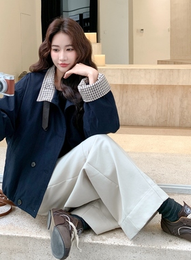 现货!现货！通勤女装格纹拼接加绒保暖外套2C212-G191-P185-K278