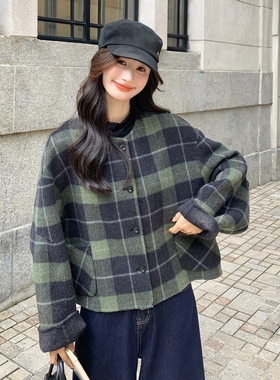 现货主推~冬季新款羊毛外套格子双面呢大衣2B237-6107-P200K298