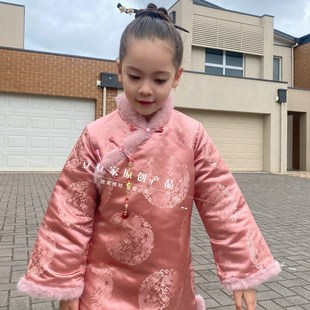 宝宝国风盘扣新年 豆豆家定制儿童旗袍女童夹棉加厚旗袍裙秋L冬款