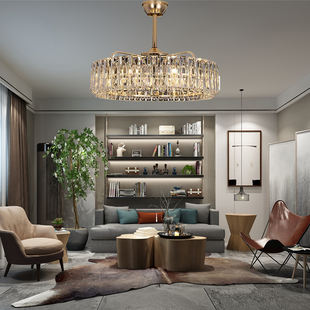 简约现代全铜电机风扇吊灯 智能语音控制客厅适用 长方形水晶吊灯