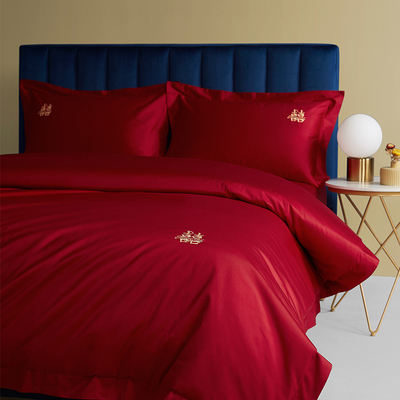 乐优公主100支长绒棉结婚四件套全棉大红色被套床单喜被床上用品