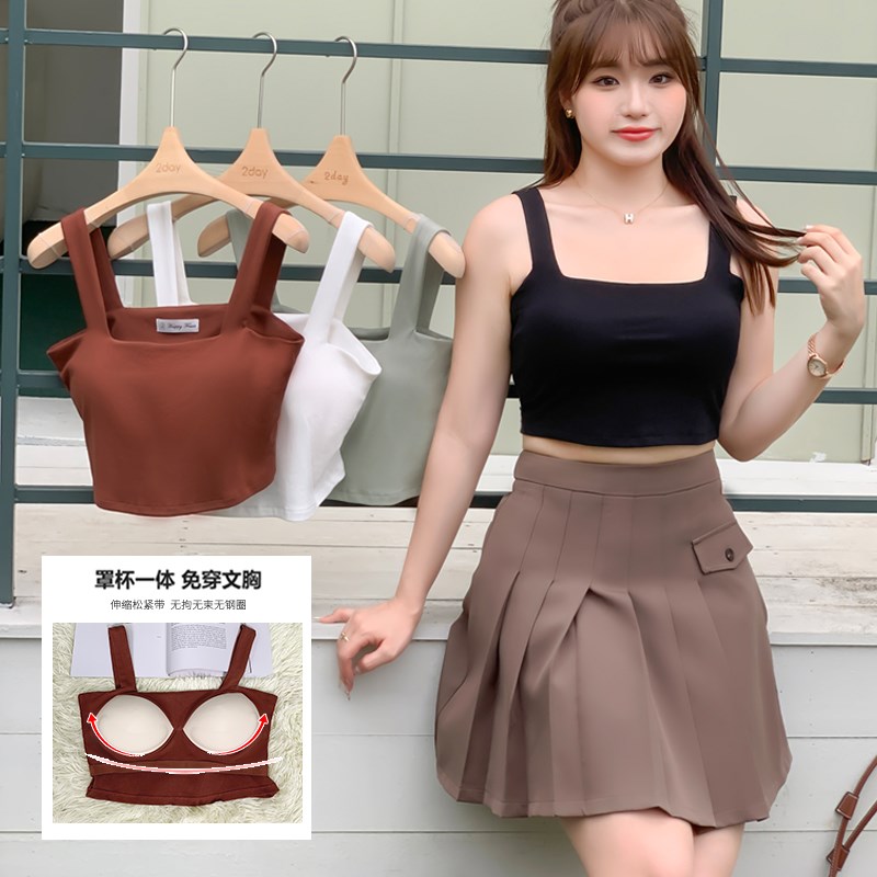 大码胖mm吊带背心女夏季外穿带胸垫美背内衣小众内搭打底31716