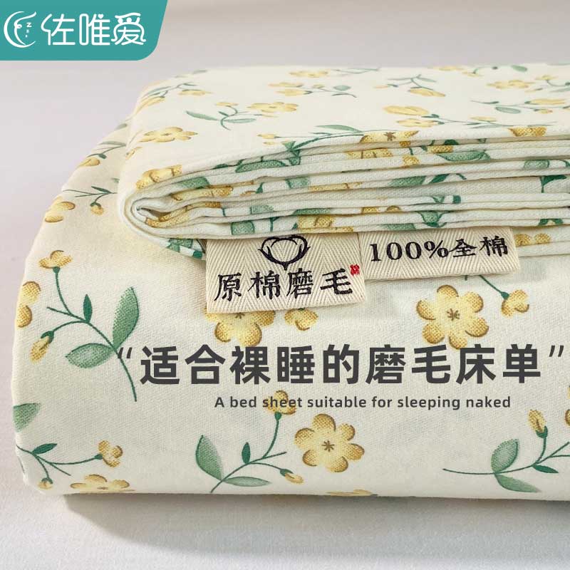 小清新碎花全棉磨毛床单单件2023新款纯棉冬季加厚女孩子床笠床品