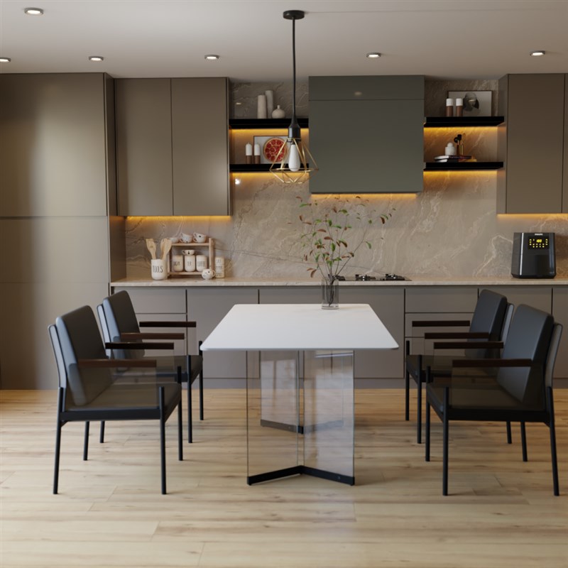 高端岩板餐桌椅悬浮餐厅桌椅北欧小户型现代简约餐桌椅组合长方形