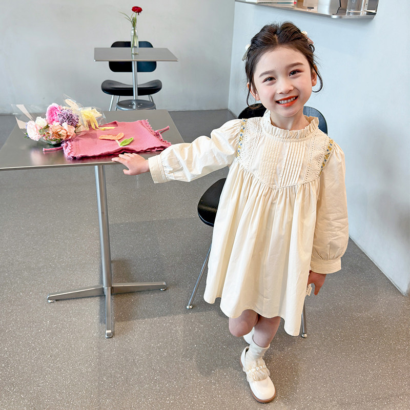 儿童法式花边连衣裙2024新款小童公主裙棉布春秋长袖女童裙子春装