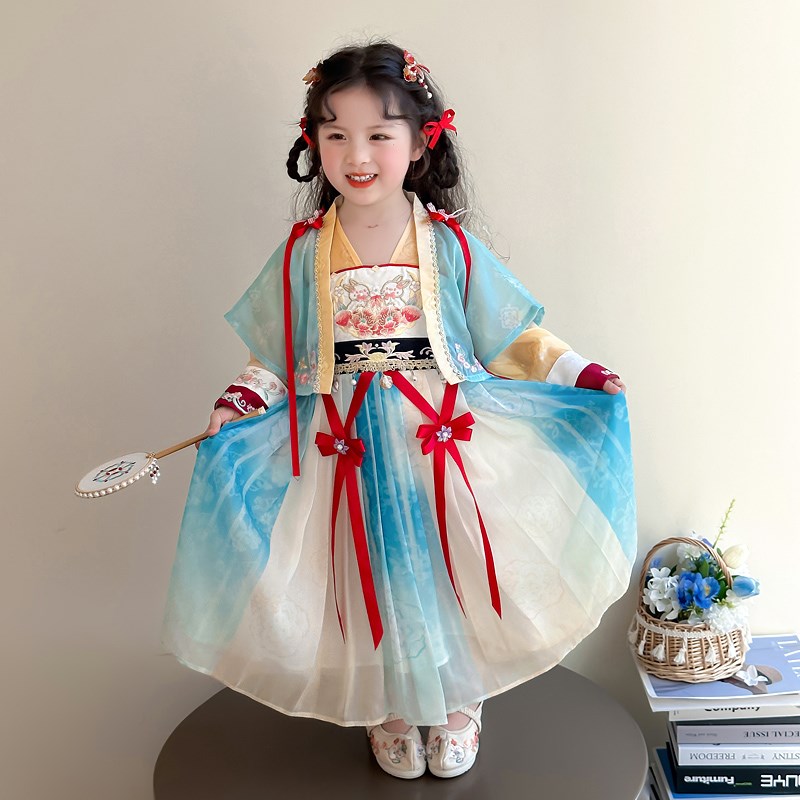 中国风超仙汉服女童春装裙子2025新款古装绣花宝宝连衣裙儿童春秋