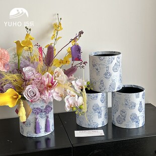 屿后 新中式南洋风青花瓷布艺桶年宵花插花抱抱桶花店迎春diy资材