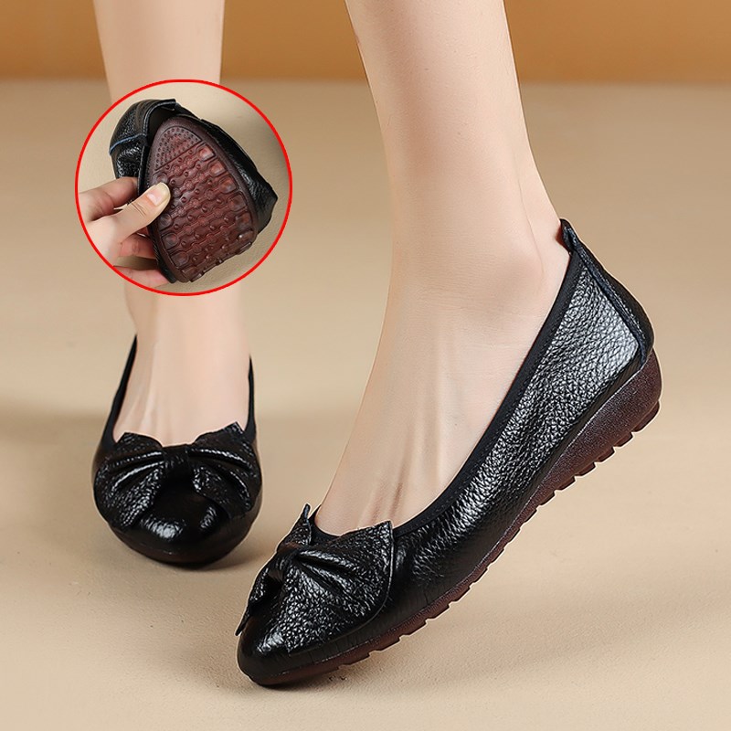真皮软底豆豆鞋女春秋款舒适休闲低跟一脚蹬懒人中老年奶奶妈妈鞋