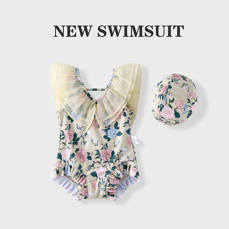 儿童泳衣女孩2-3岁宝宝甜美洋气泳装女童2024新速干连体游泳衣a类