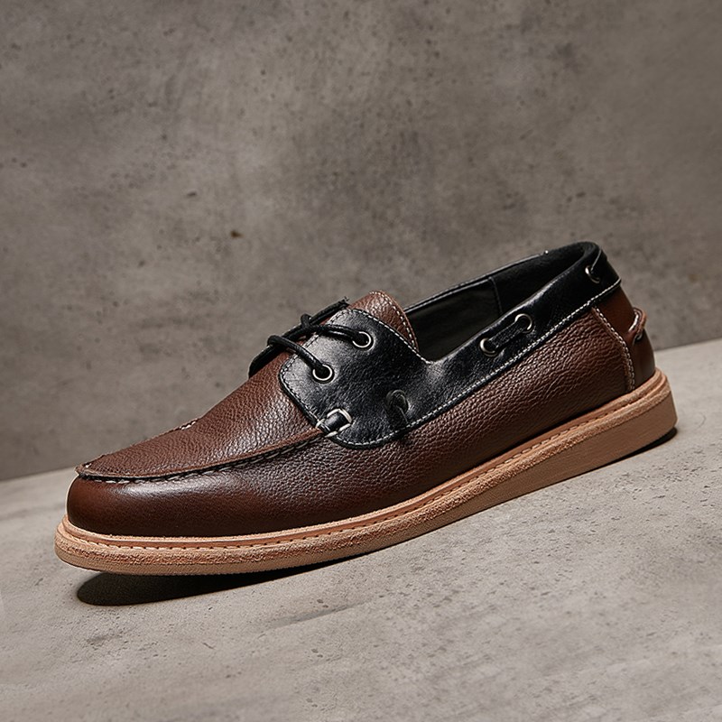 2025春夏季新款男鞋真皮英伦风复古时尚休闲皮鞋手工头层牛皮板鞋