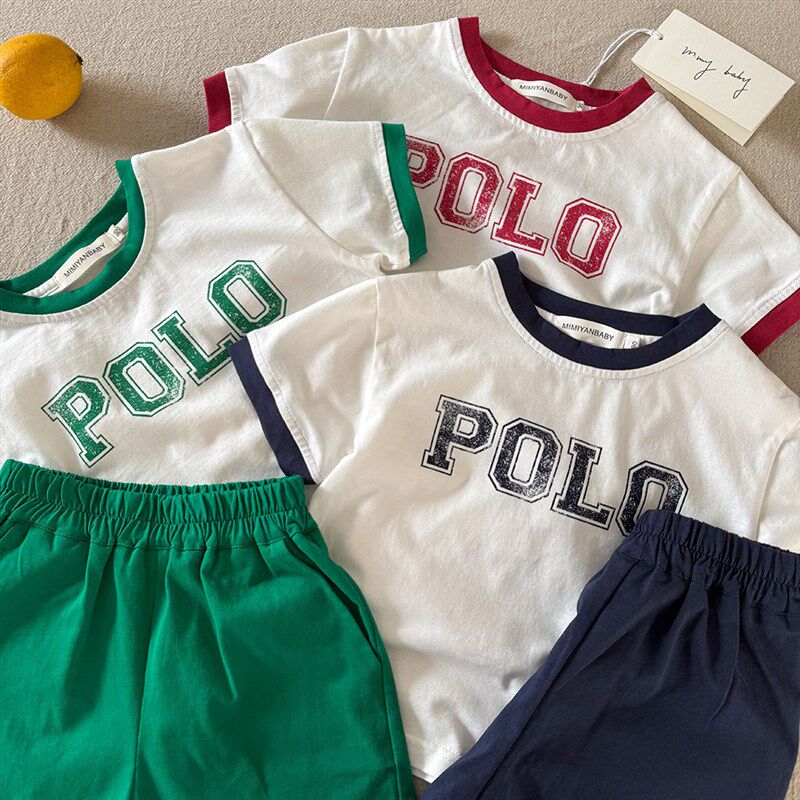 儿童T恤套装夏季2025新款男女童字母短裤纯棉宝宝短袖两件套薄款