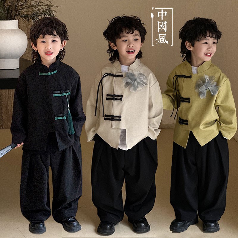新中式男童唐装外套春儿童汉服中国风帅气套装男孩国潮中山装西装