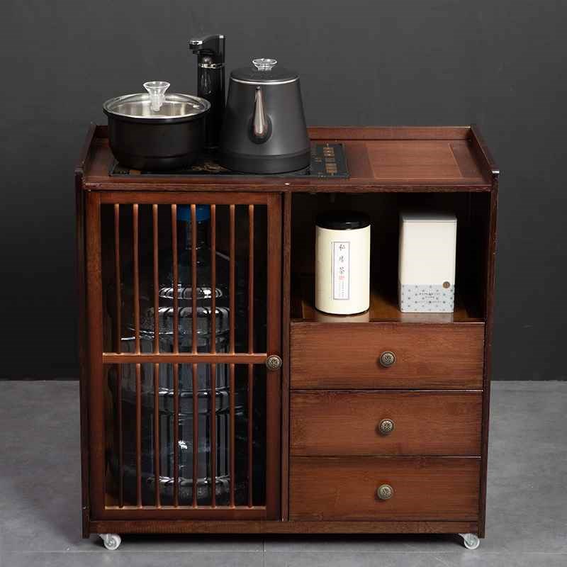 N5移动茶水柜茶桌客厅实木家用办公室茶台水桶小型侧边柜烧水壶套