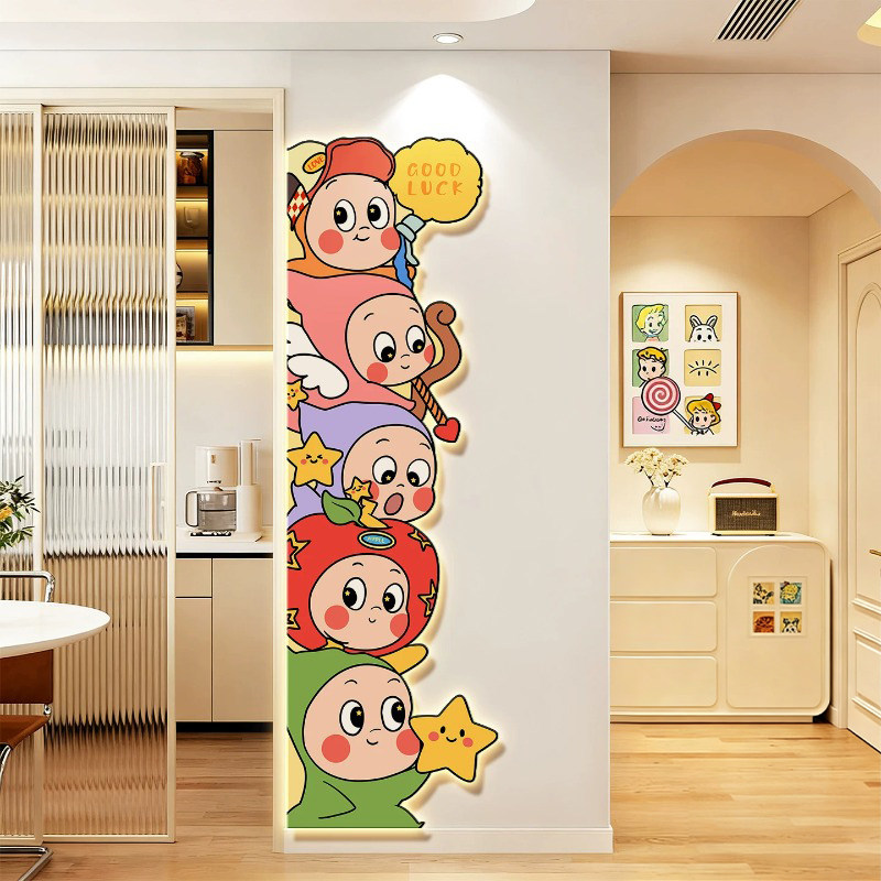 星星人入户玄关过道装饰灯画卡通儿童房壁画多巴胺电视背景墙挂画