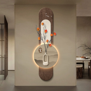 侘寂风入户玄关装饰画立体砂岩柿柿如意挂画楼梯间走廊过道壁灯画