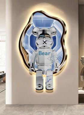 潮流Kaws暴力熊玄关走道装饰画轻奢客厅发光灯画入户门正对墙挂画