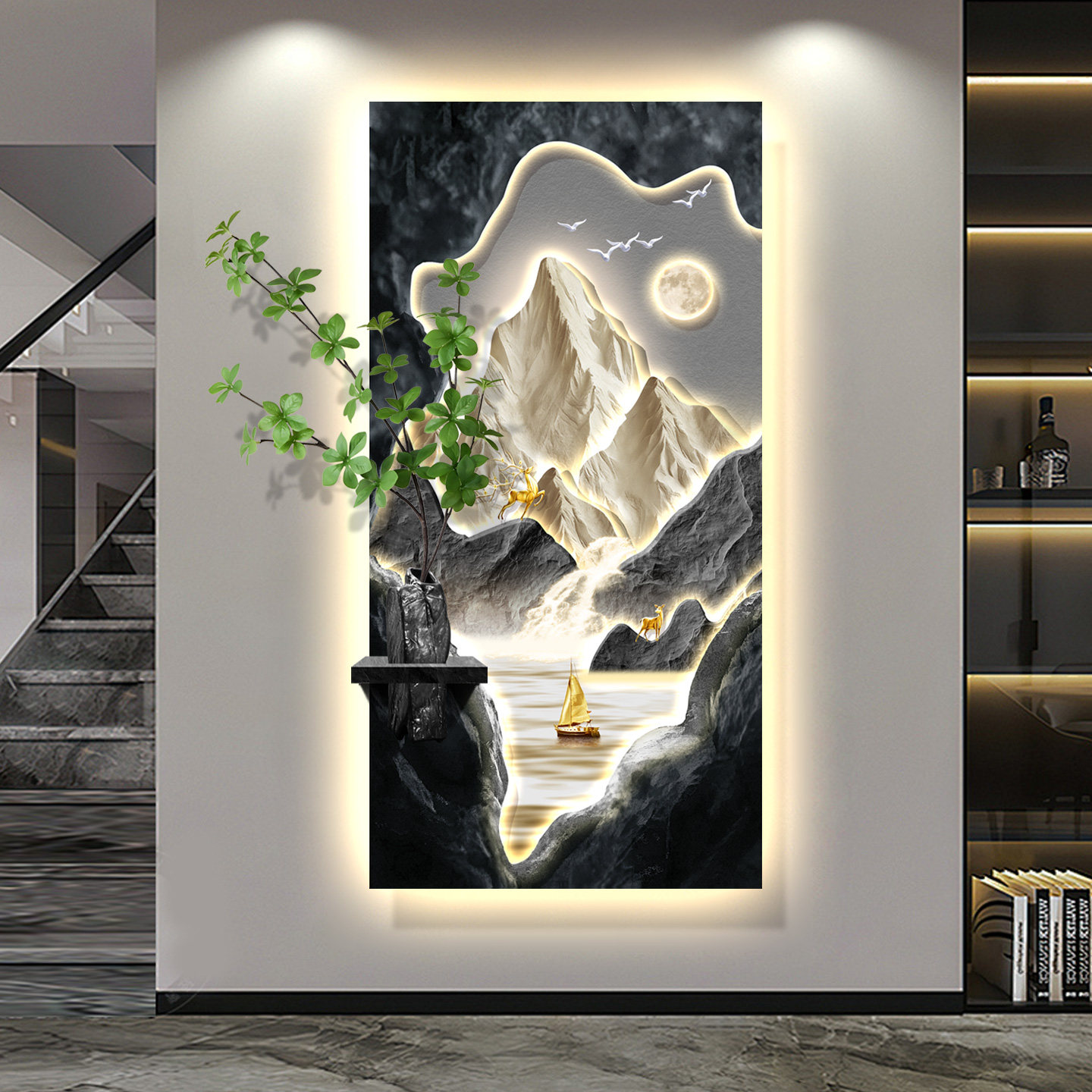 日照金山入户玄关装饰画高级感墙壁灯画新中式正对门走廊过道挂画