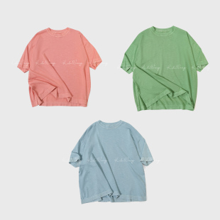 N8686C19T48 T恤 KOKO WANG春夏极简风植物染色落肩圆领刺绣短袖