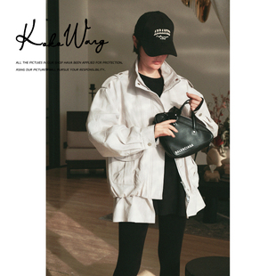 工装 低腰线早春设计感手袖 风宽松夹克外套N0015L30W01 WANG KOKO