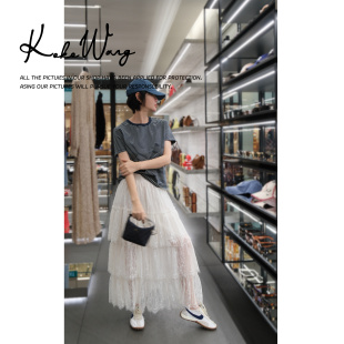 KOKO WANG早春高级感橡筋腰头显瘦层层蕾丝蛋糕半身裙N0685L08Q52