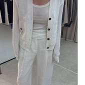 百搭套装 KOKO N6845L31H01 慵懒风100亚麻舒适开衫 休闲裤 WANG 新款