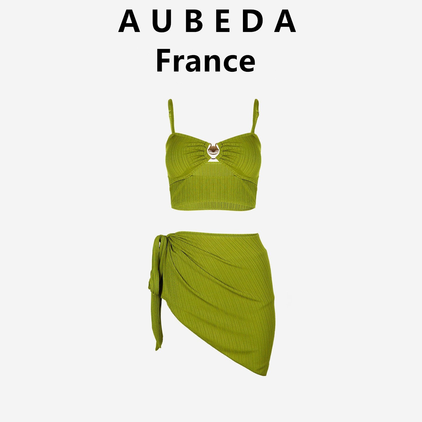 法国 Aubeda 性感小胸沙滩分体泳衣三件套海岛度假温泉女士比基尼