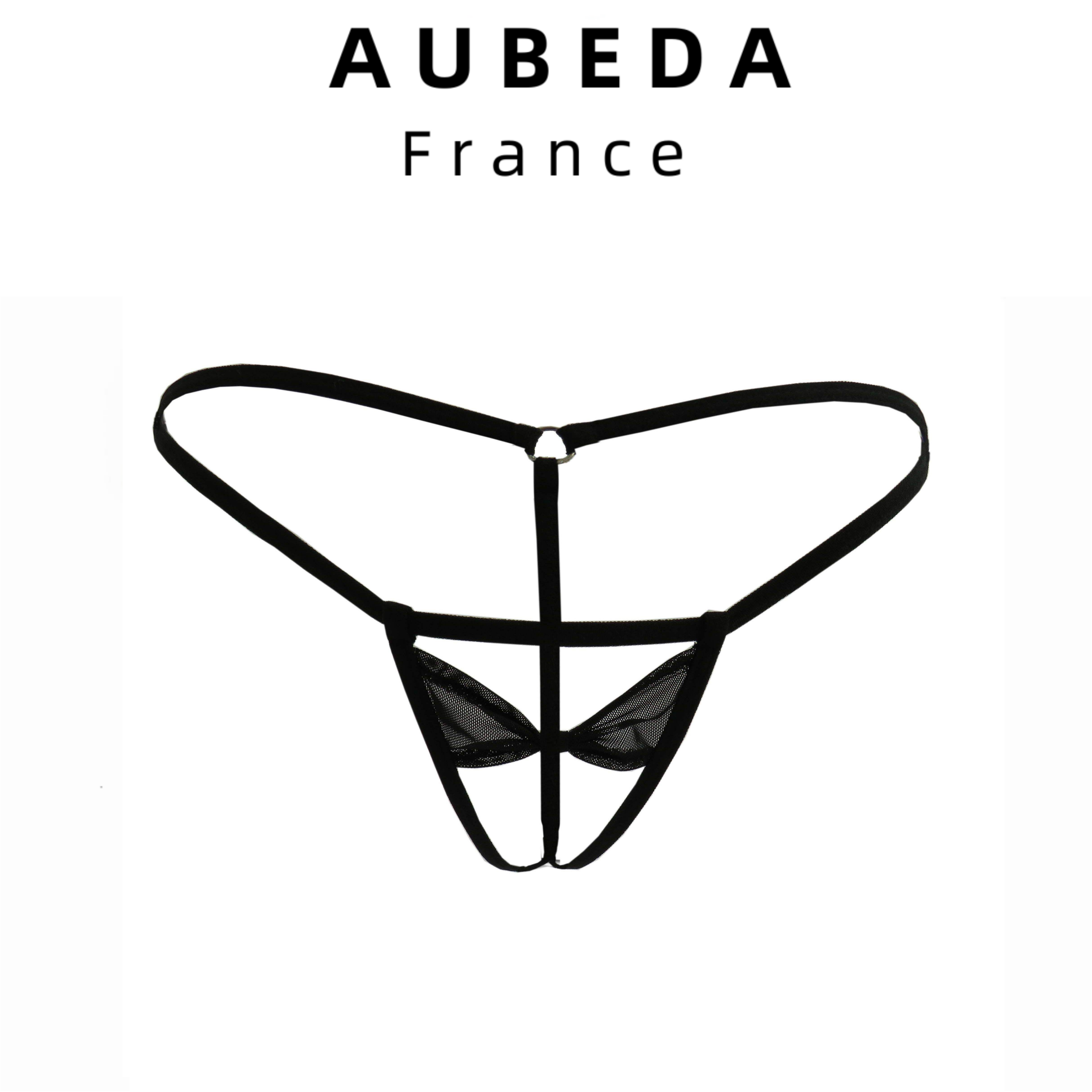 法国 Aubeda 性感开档迷你网纱蝴蝶结内裤少女细带透视免脱丁字裤