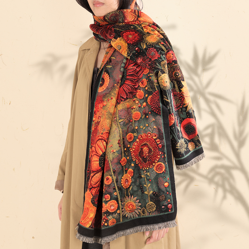 纤梦欢国风围脖双面拼色百搭女高级感御寒花收藏级2025新款披肩