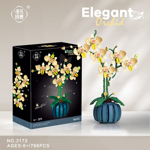 兰花微缩积木盆栽花束拼装摆件｜