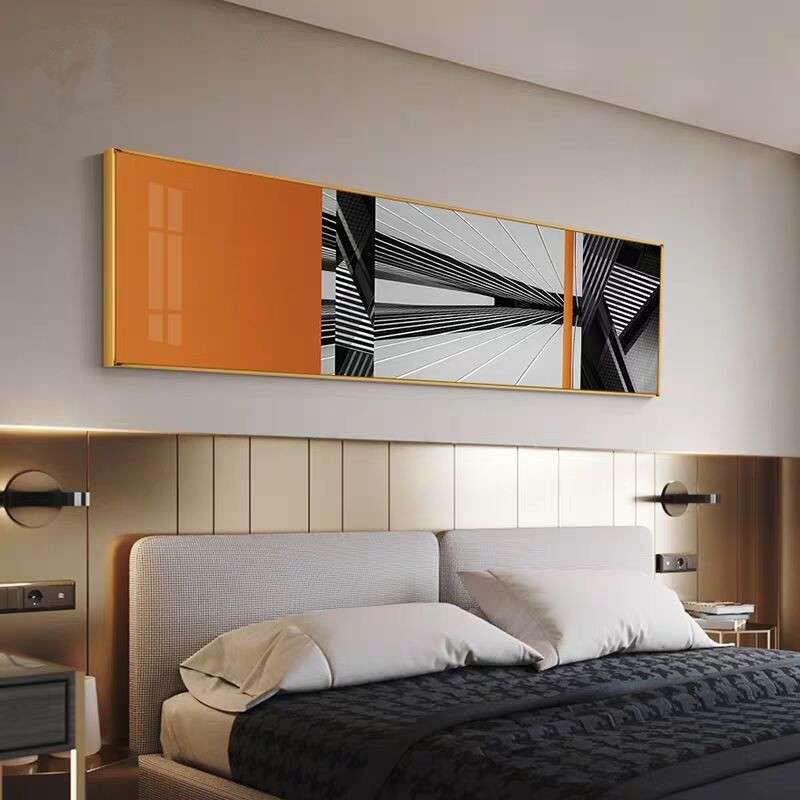 现代城市风景画时尚轻奢横幅客厅装饰画黑白建筑摄影卧室床头挂画图片