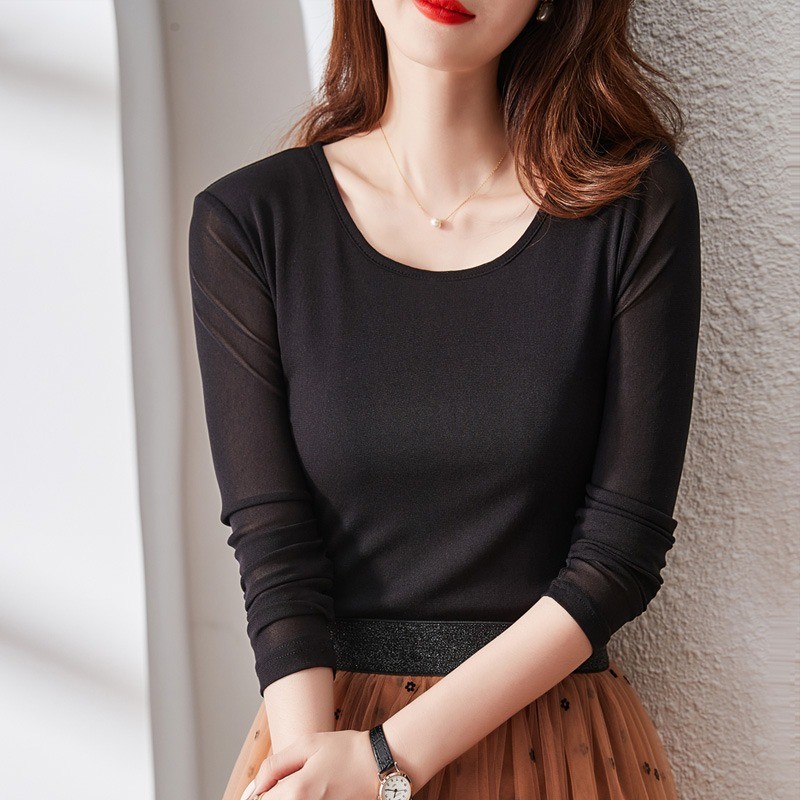 纯棉黑色低领修身打n底衫女内搭春秋薄款紧身长袖t恤秋冬洋气上衣
