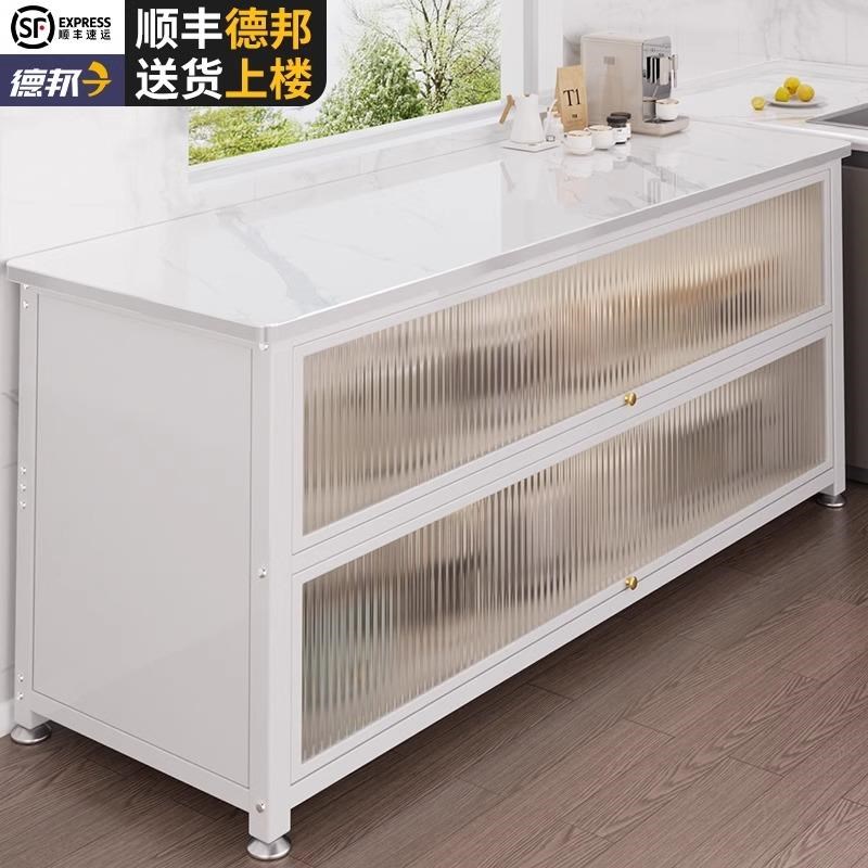 岩板厨房置物架落地多层收纳柜多功能微波炉烤箱S餐边碗柜储物柜