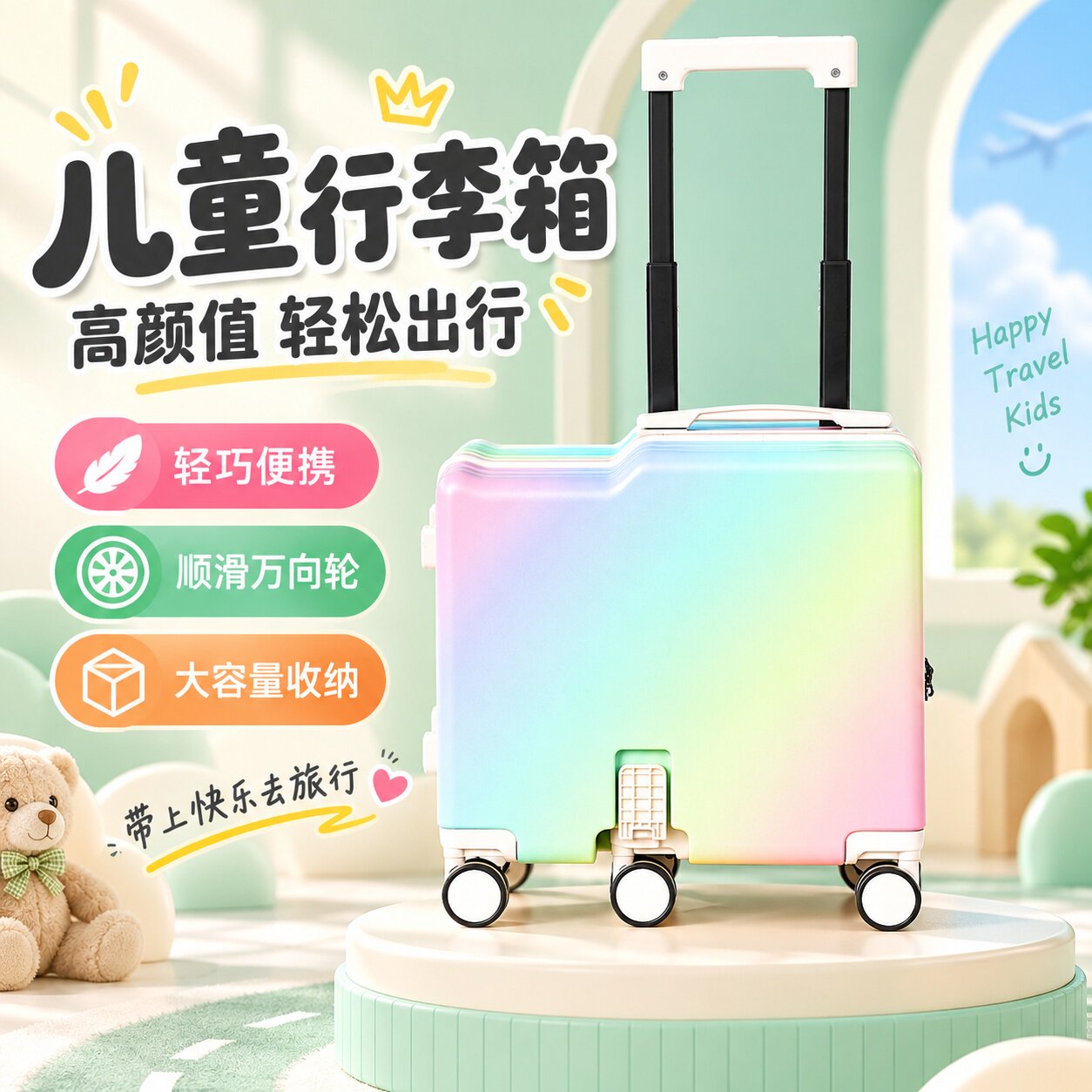 儿童彩虹渐变万向轮大容量拉杆箱
