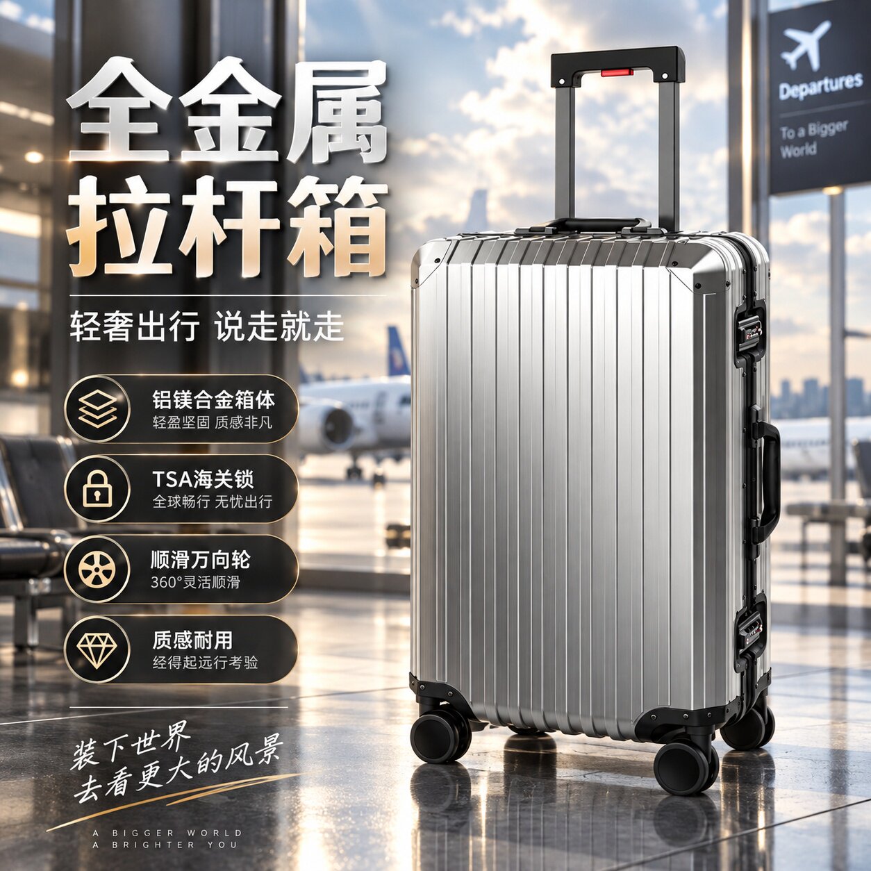 轻奢全铝镁合金20万向轮登机箱