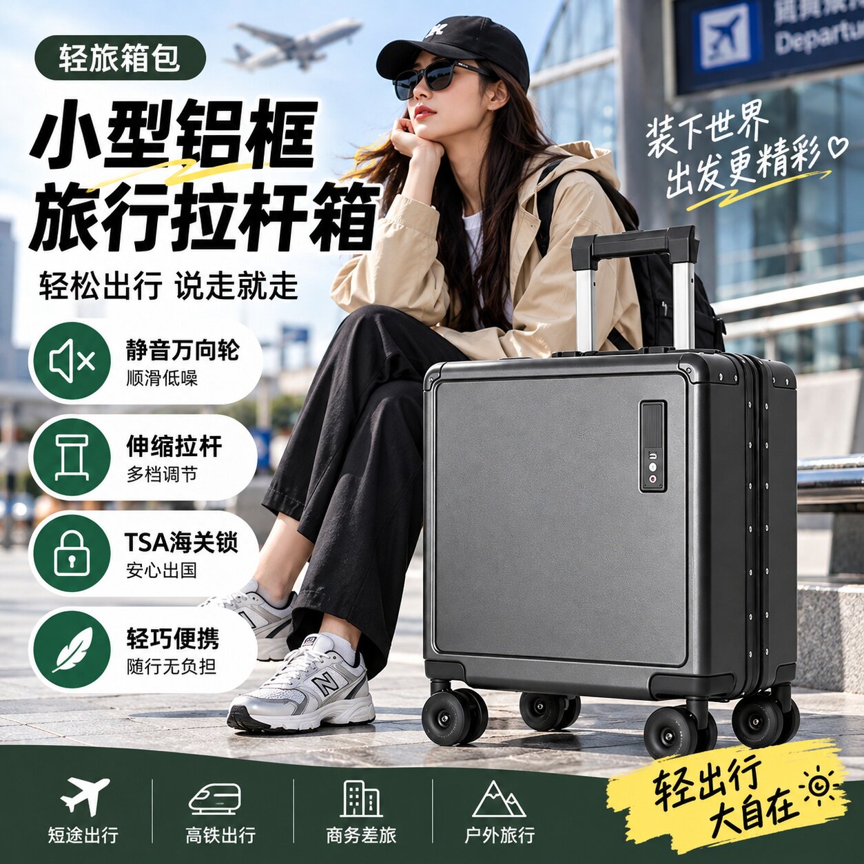 18寸铝框静音万向轮登机箱