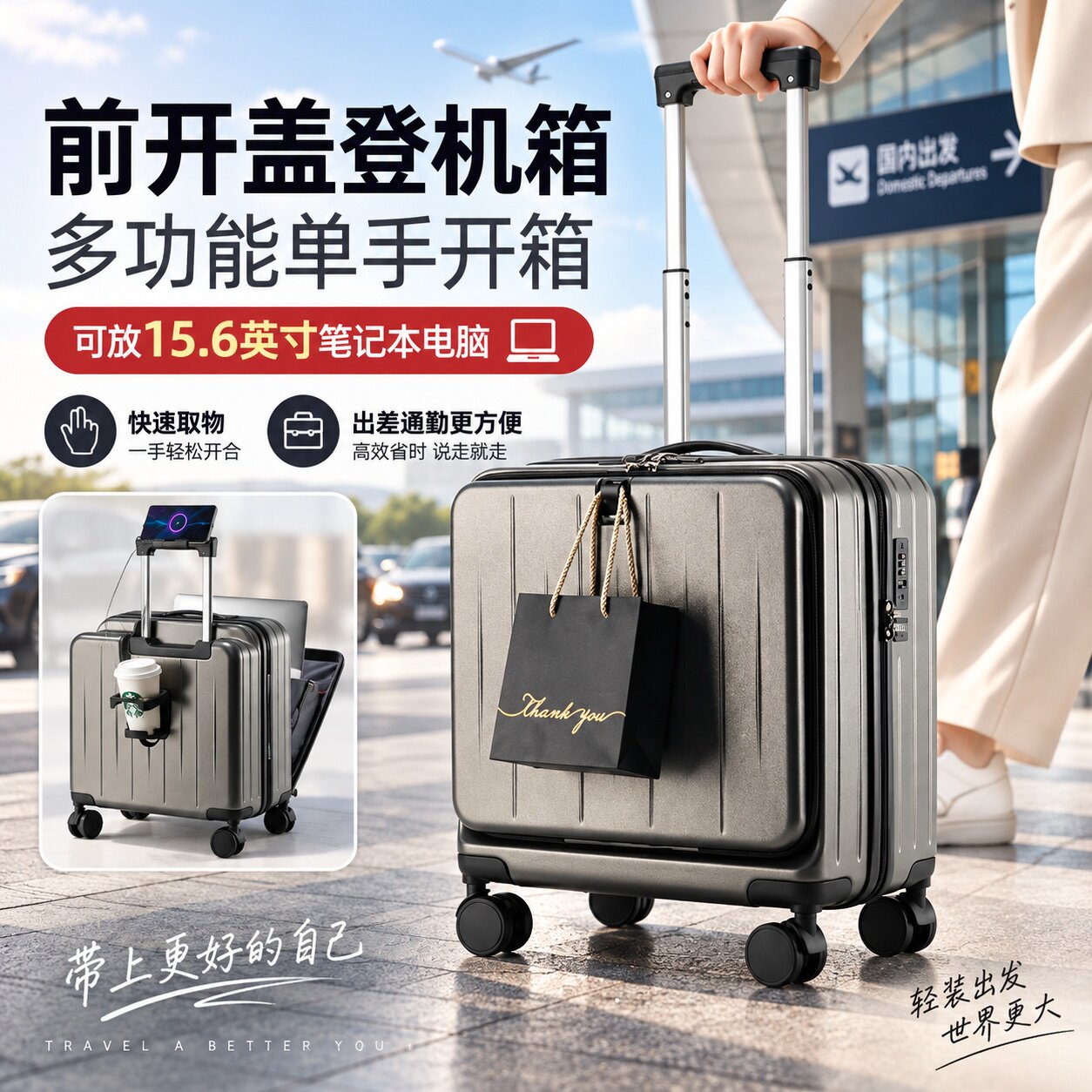 18寸前置开口登机万向轮密码箱