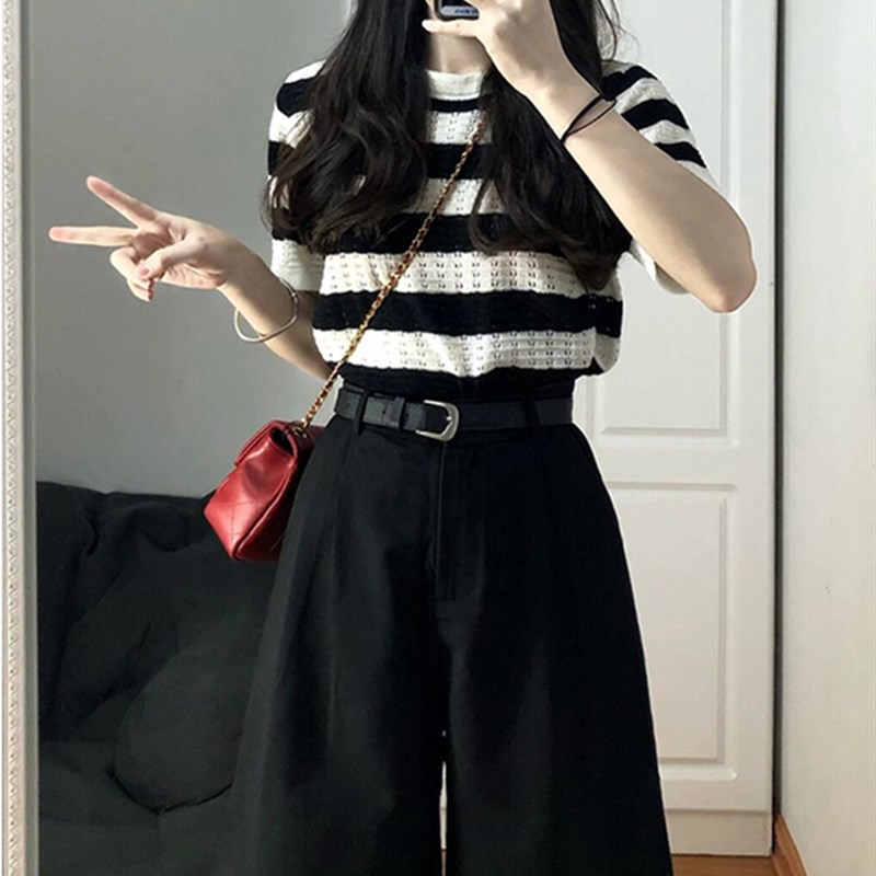 夏季黑色西装短裤女大码胖妹妹显瘦裤子梨形身材阔W腿裤高腰五分