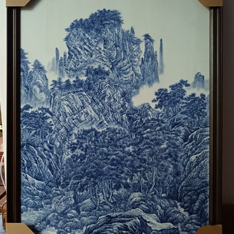 青花瓷板画手绘陶瓷画万壑松风图玄关茶室客厅Q书房挂画装饰画国图片