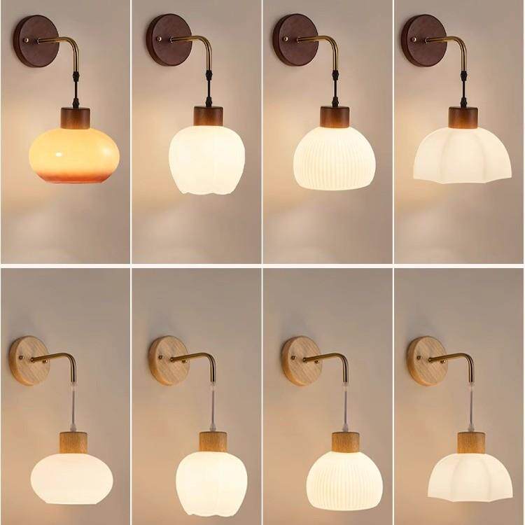 简约现代实木卧室床头壁灯民宿客栈走廊过道墙壁玻璃灯玄关楼梯灯