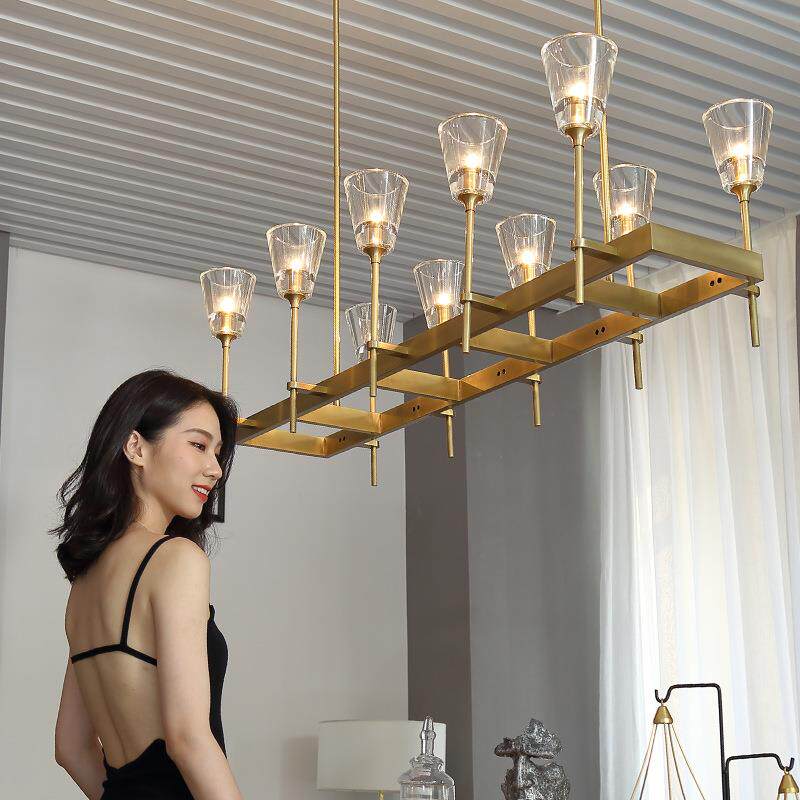 庆粤灯饰 餐厅灯吊灯rh灯具美式简约全铜水晶创意轻奢岛台吧台灯