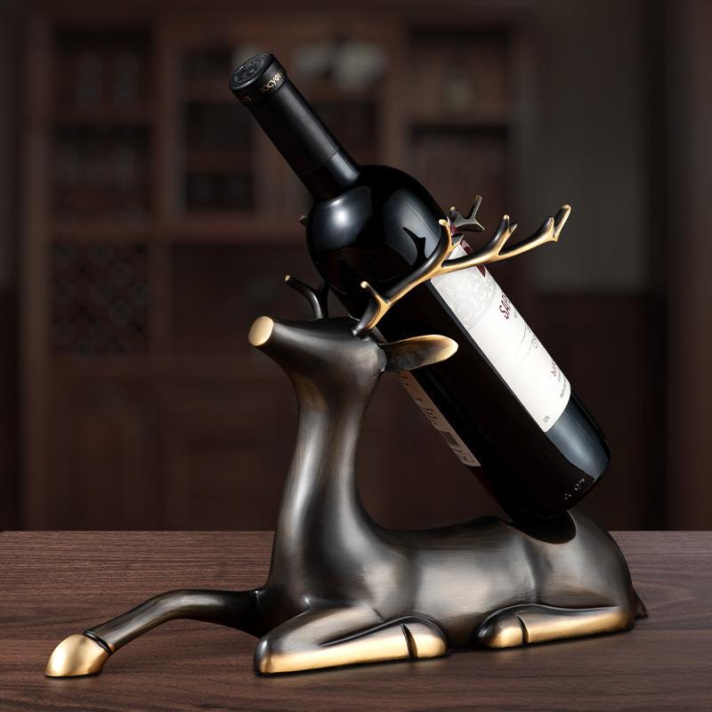 创意铜鹿酒架摆件客厅装饰品铜制工艺品酒柜家居饰品鹿型红酒架