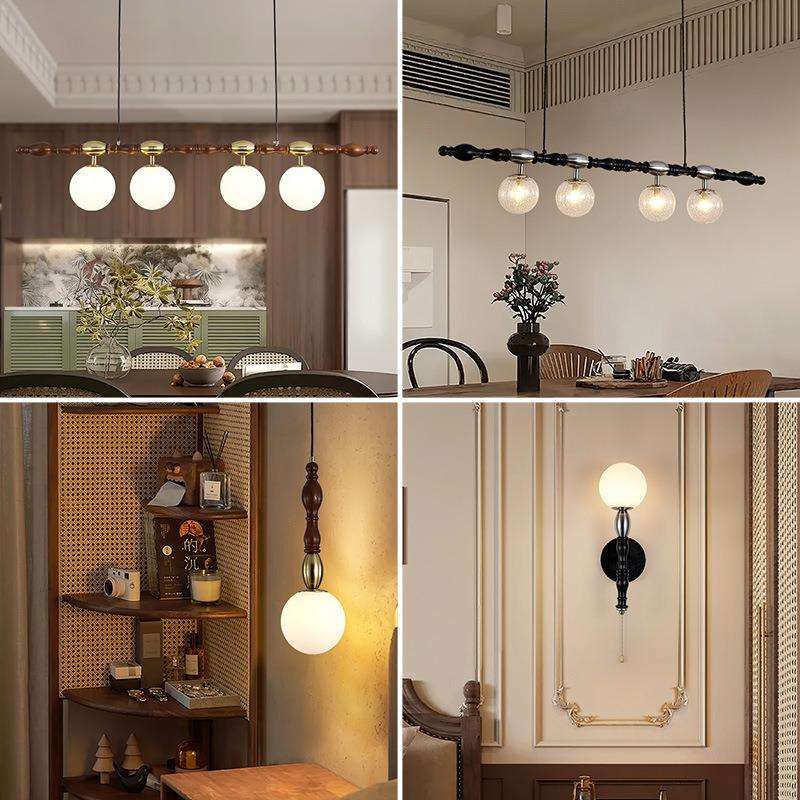 法式中古魔豆吊灯美式民宿餐厅吊灯简约卧室床头吊灯胡桃木壁灯