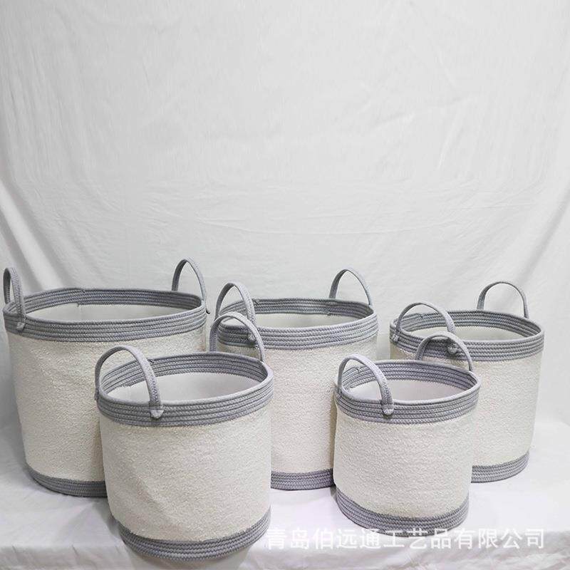 外贸棉线编织脏衣篮大容量玩具杂物脏衣服收纳筐带把手脏衣篓桶