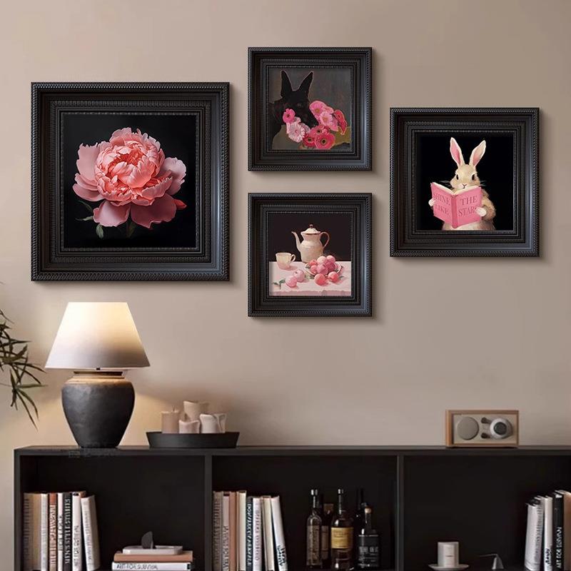 法式中古风玄关装饰画客厅小众艺术高级感组合挂画粉色多巴胺壁画