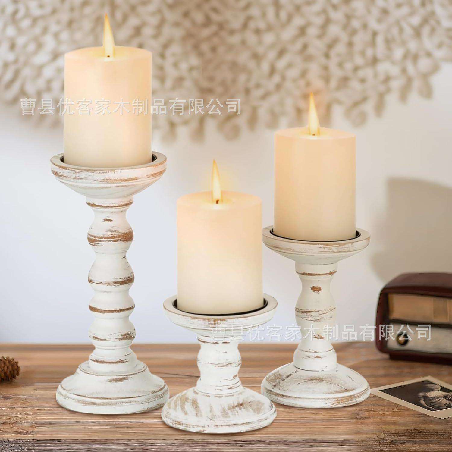 木质蜡烛架餐桌氛围装饰乡村风格烛台家居摆件蜡烛底座实木烛台